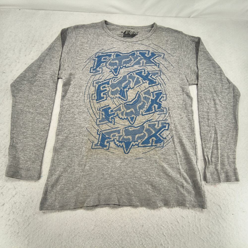 Fox Casual Crew Neck Graphic Long Sleeve T Shirt Mens Size Medium M Gray - Picture 2 of 9